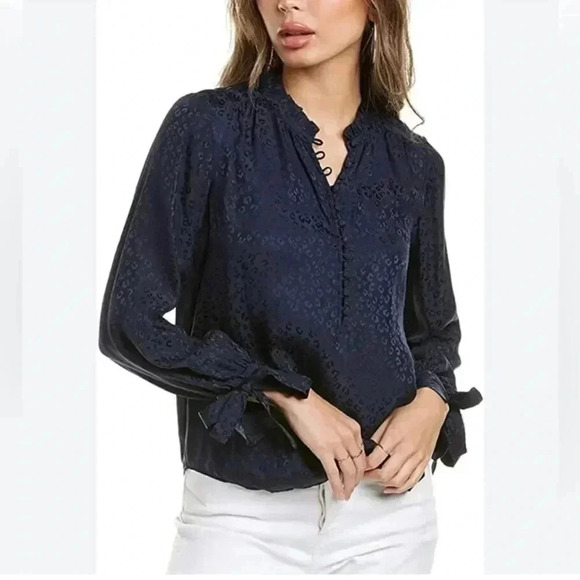 NWT Rebecca Taylor Silk Longsleeve Cheetah Jacquard Top size 0 - Picture 1 of 11